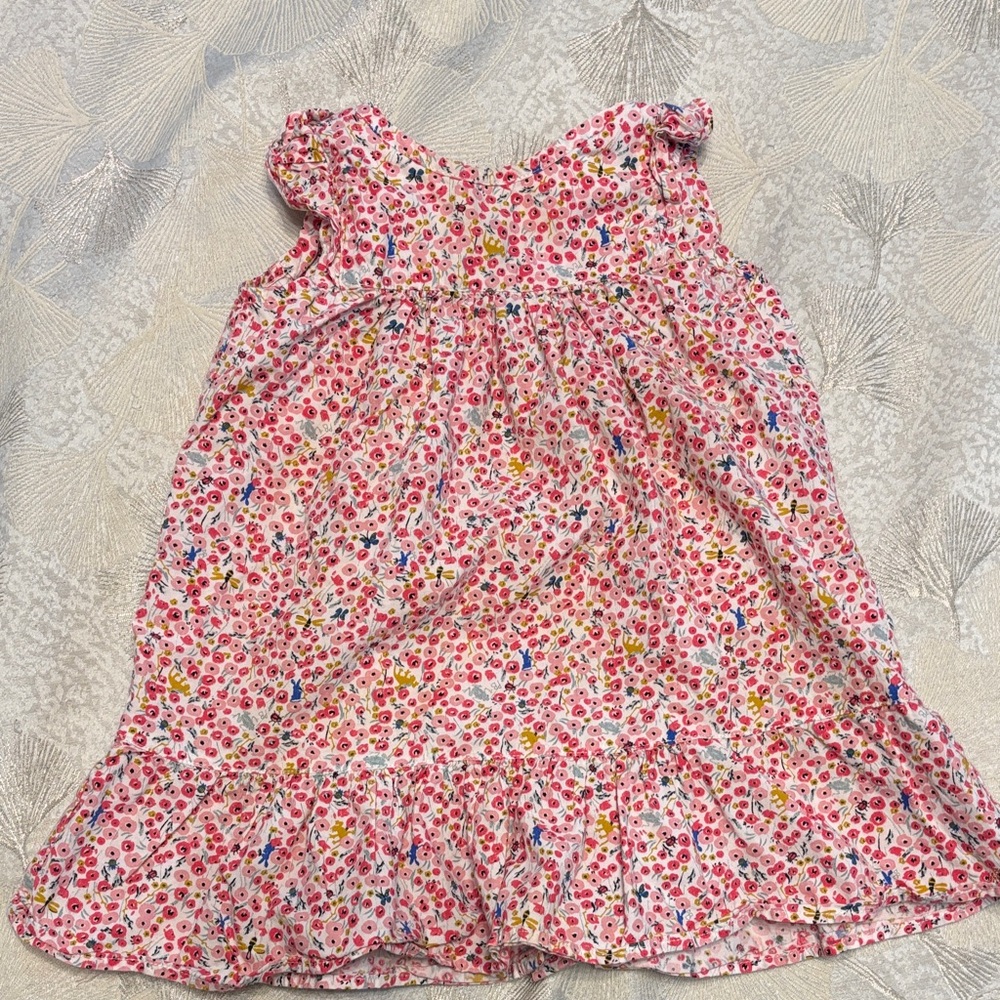 Petit Bateau Pink Floral Baby Dress with Snap Neck